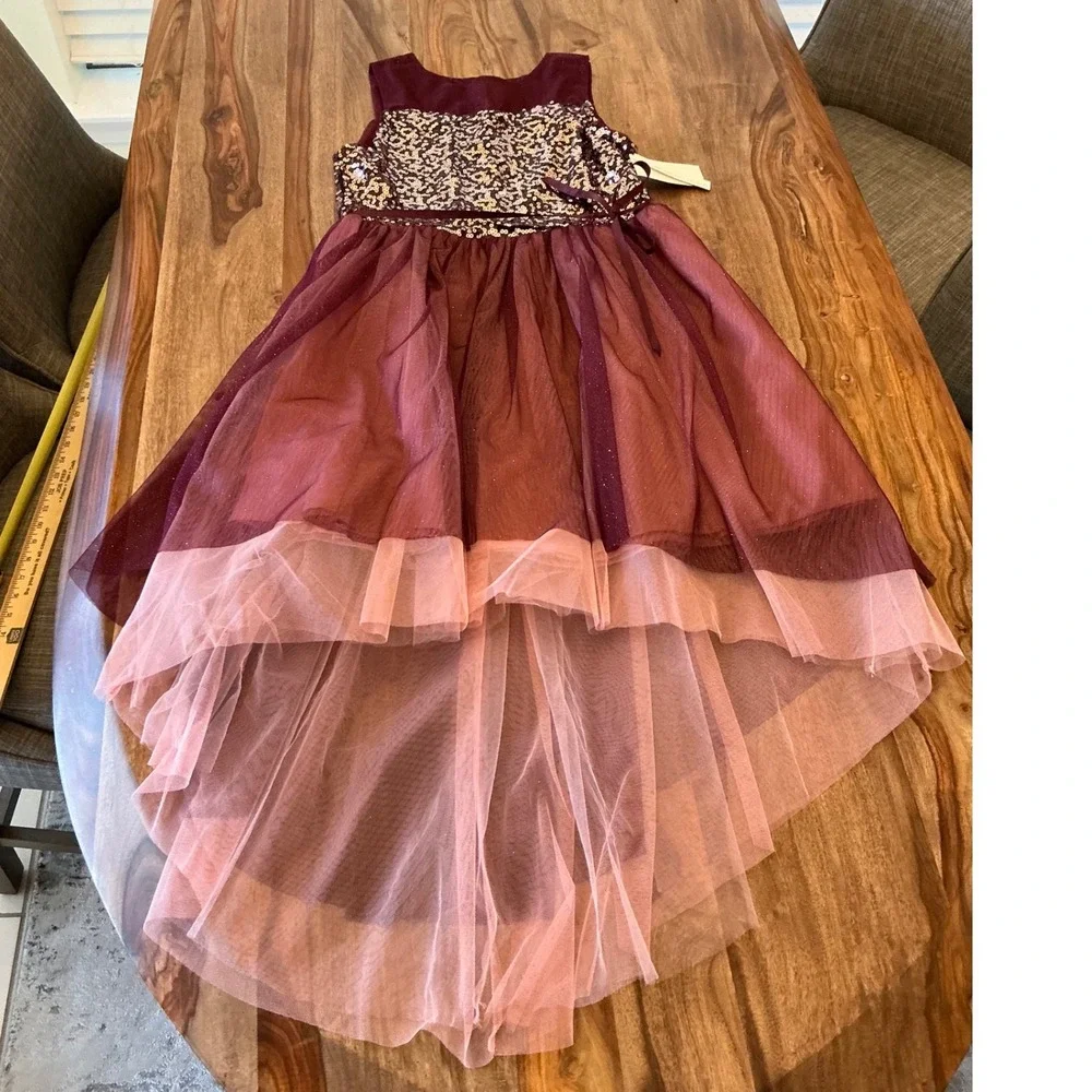 My Michelle Girls 16 Burgundy Sequin High Low Formal Dress NWT 8762ZP1G Party
